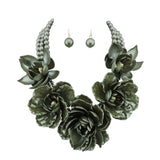 BOCAR Statement Big Pendant Pearl Flower Necklace Earrings Jewelry Set for Women
